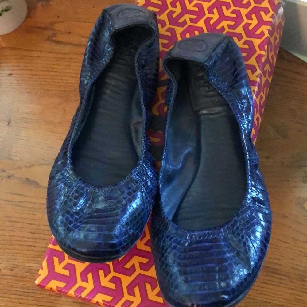 Tory Burch Navy Blue Snakeskin flats
